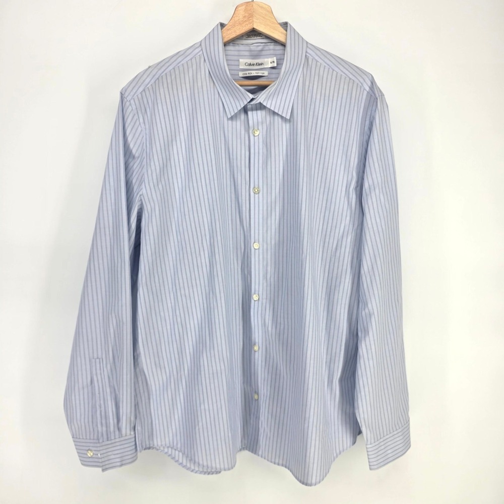 Calvin Klein Button Down Shirt Mens XL Blue Pinstripe Cool Tech Non-Iron LS